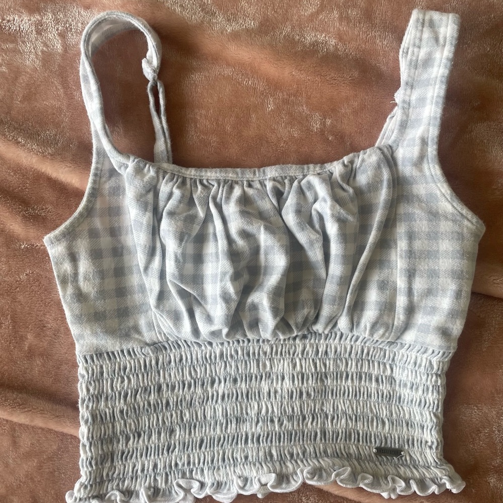 Hollister Blue and White Gingham Cropped Tank